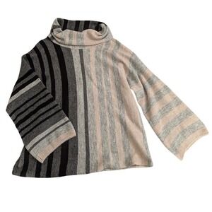 Sioni Striped‎ Turtleneck Sweater Women Medium Black Gray Pink Bell Sleeve
